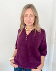 Plum Button Detail 3/4 Sleeve Jumper
