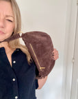 Dark Brown Suede Crossbody Pouch Bag