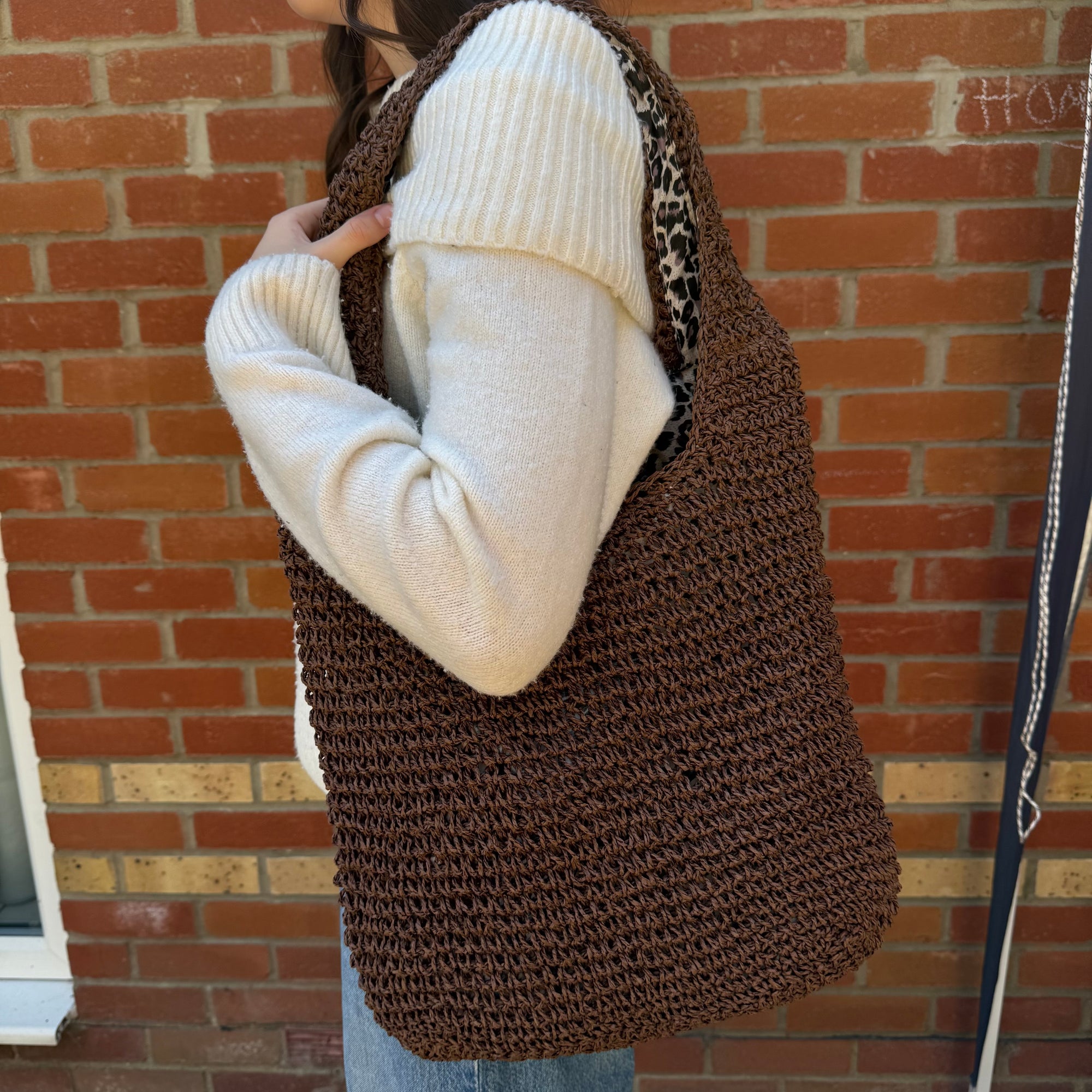 Brown Raffia Shoulder Bag