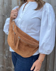 Dark Tan Suede Large Crossbody Bum Bag