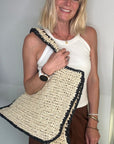 Cream & Black Raffia Tote Bag