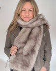 Light Taupe Faux Fur Wide Long Scarf/ Wrap