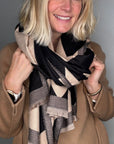 Black & Pale Taupe Chevron Print Blanket Scarf