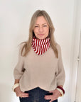 Red & Cream Stripe Knitted Triangle Scarf/ Necktie