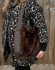 Dark Brown Faux Fur & PU Shoulder Bag
