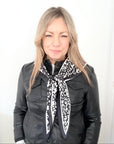 Black & Cream Animal Print Mid-Length Satin Triangle Scarf/ Necktie