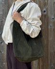 Khaki Suede Slouchy Tote Bag