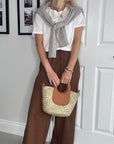 Tan & Straw Handheld/ Crossbody Bag