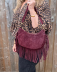 Burgundy Suede Fringed Crossbody Bag