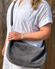 Charcoal Suede Large Crossbody Swing Bag
