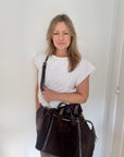 Dark Brown Structured Suede Shoulder/ Crossbody Bag