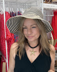 Black & Cream Striped Foldable Sun Hat