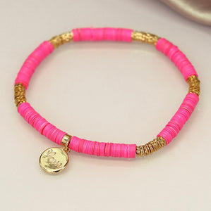 Bright Pink & Gold Beaded Bracelet