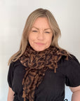 Brown Mix Animal Print Scarf with Brown Tassels