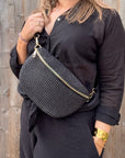 Black Raffia Large Crossbody / Waist Bag