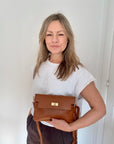 Dark Tan Leather Clutch/ Crossbody Bag