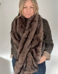 Dark Taupe Faux Fur Wide Long Scarf/ Wrap