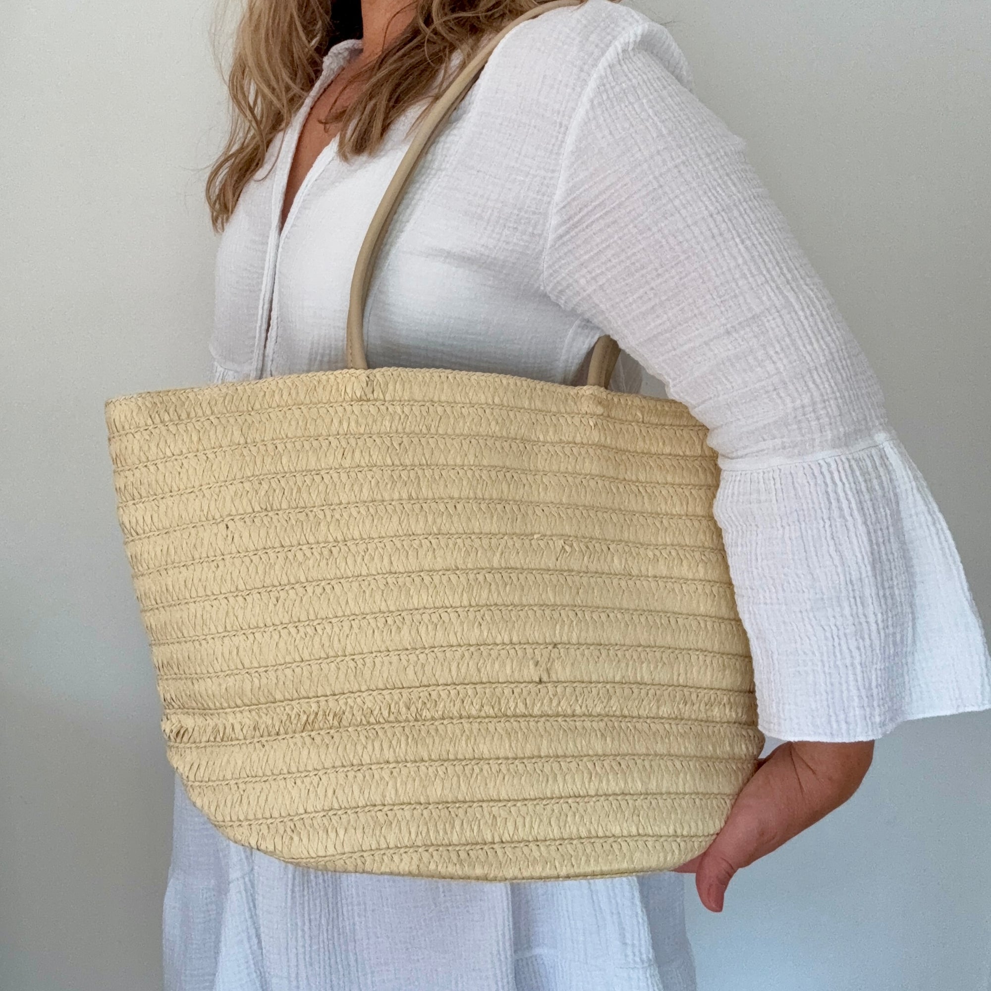 Cream Raffia Tote Bag