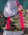 Camo Beach Bag/ Holdall with Bright Stripe Handles