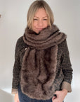 Dark Taupe Faux Fur Wide Long Scarf/ Wrap