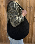Black Round Knitted Tote Bag