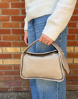 Light Taupe Leather Handheld/Crossbody Bag