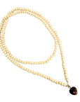 Cream Long Wooden Beaded Necklace with Brown Resin Heart