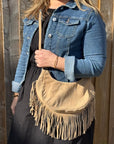Stone Suede Fringed Crossbody Bag