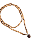 Ochre Long Wooden Beaded Necklace with Brown Resin Heart