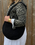 Black Round Knitted Tote Bag
