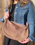 Mocha Suede Large Crossbody Swing Bag