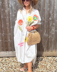 White Embroidered Flowers Beach Dress/ Kaftan