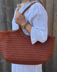 Tan Leather Weave Tote Bag