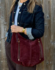 Burgundy Suede Zip Feature Large Shoulder/ Crossbody Bag