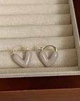 Pale Mocha & Gold Heart Hoop Earrings