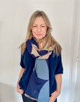 Navy & Camel Retro Print Blanket Scarf