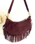 Burgundy Suede Fringed Crossbody Bag