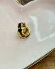 Gold & Black Enamel Hoop Earrings