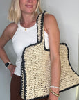 Cream & Black Raffia Tote Bag