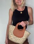 Tan & Straw Handheld/ Crossbody Bag