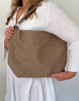 Taupe Faux Leather Weave Tote/ Crossbody Bag