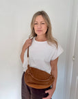 Dark Tan Suede Shoulder/ Crossbody Bag