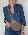 Suede Large Dark Taupe Crossbody/ Waist Bag