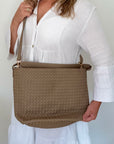Taupe Faux Leather Weave Tote/ Crossbody Bag