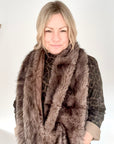 Dark Taupe Faux Fur Wide Long Scarf/ Wrap