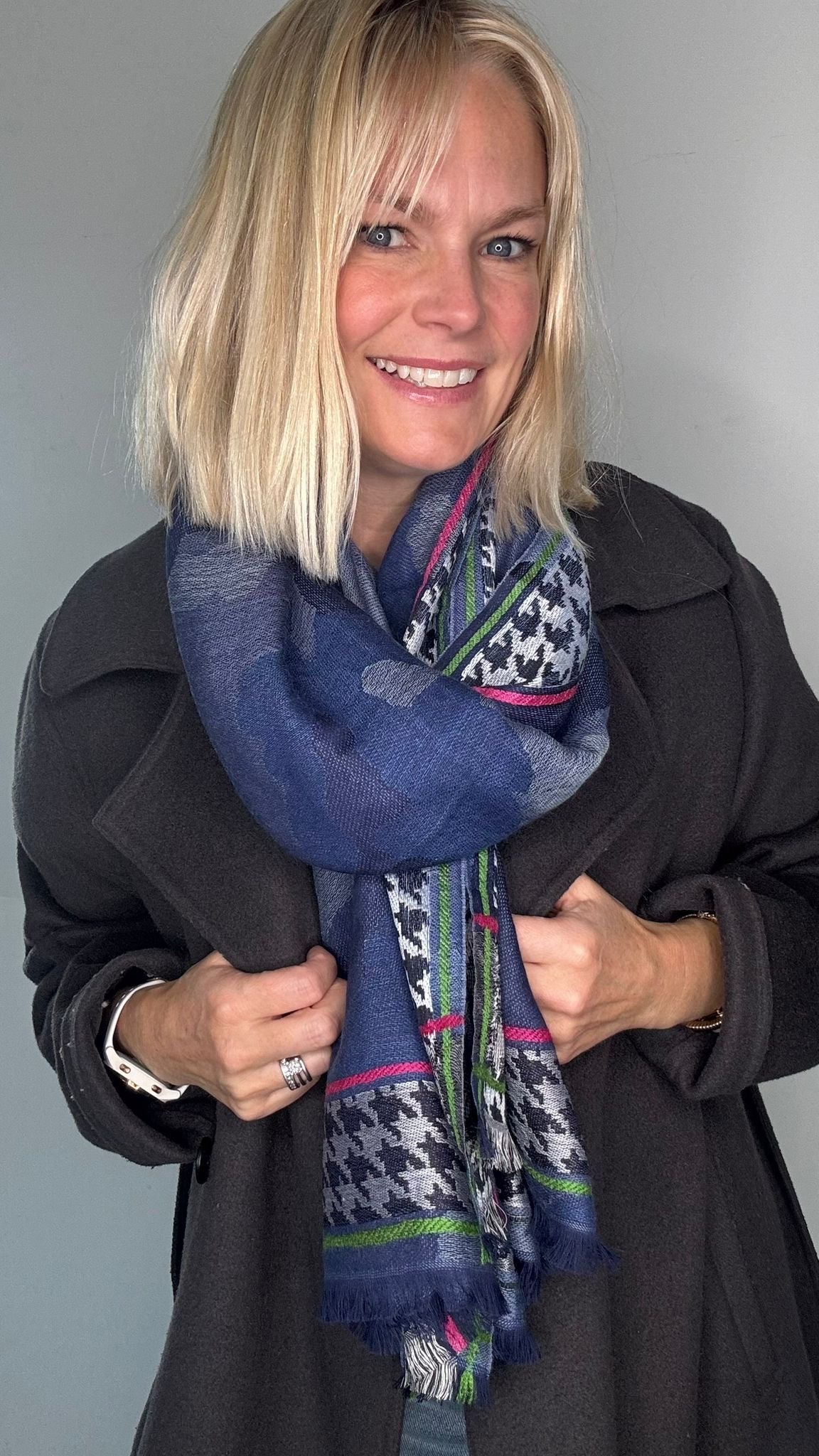 Blue Camo Dogtooth Check Luxury Scarf – Amelia Rose Accessories