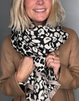 Black & Cream Animal Print Blanket Scarf