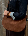 Brown Suede Large Crossbody Swing Bag