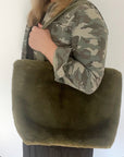 Khaki Faux Fur Large Tote Bag