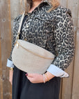 Taupe Raffia Large Crossbody / Waist Bag